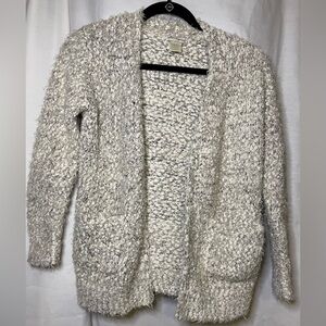 Cotton Emporium White Fringe Popcorn Open Blazer w 2 Pockets Size S Preloved